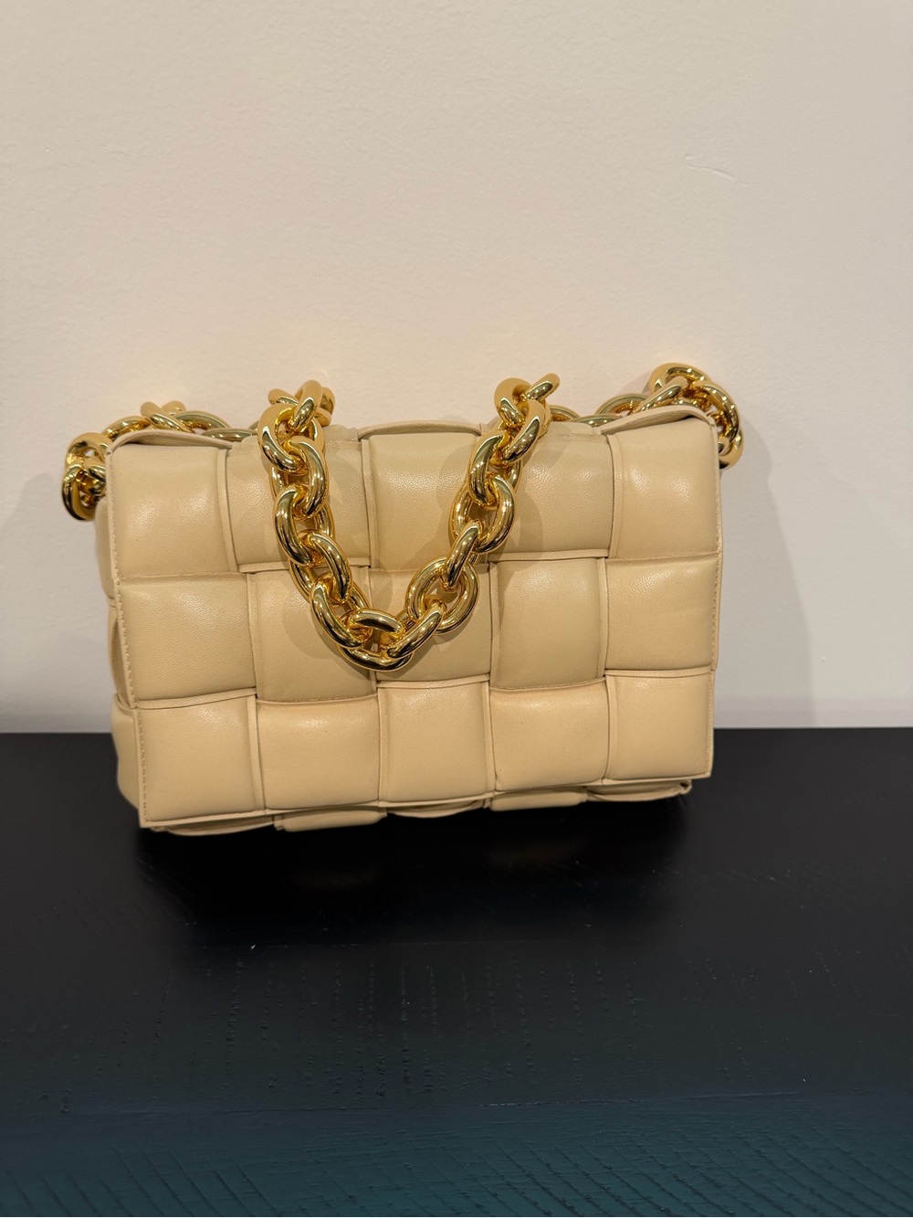 Bottega Veneta Padded Cassette Shoulder Bag - Beige with Gold Chain